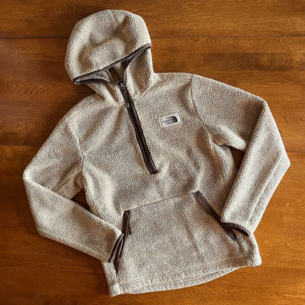The North Face tan hooded fleece pullover L 14/16
